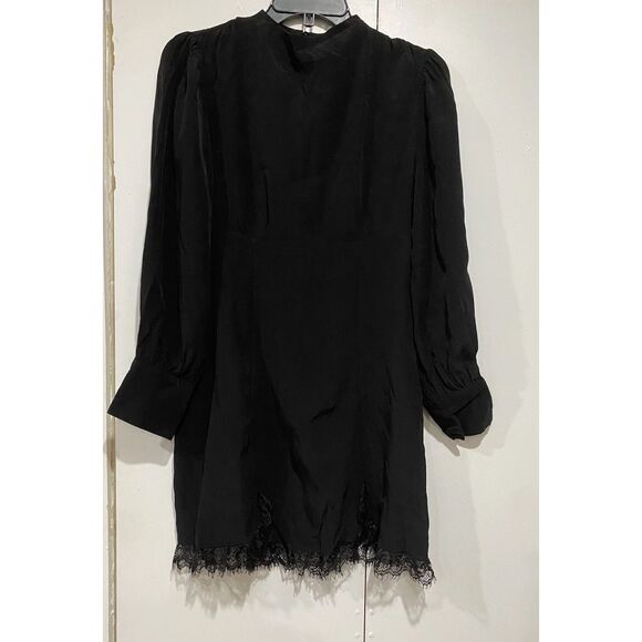 Zara Dresses & Skirts - Zara Black Dress Small Mini Lace Trim Hem Gothic Cottagecore High Neck Party